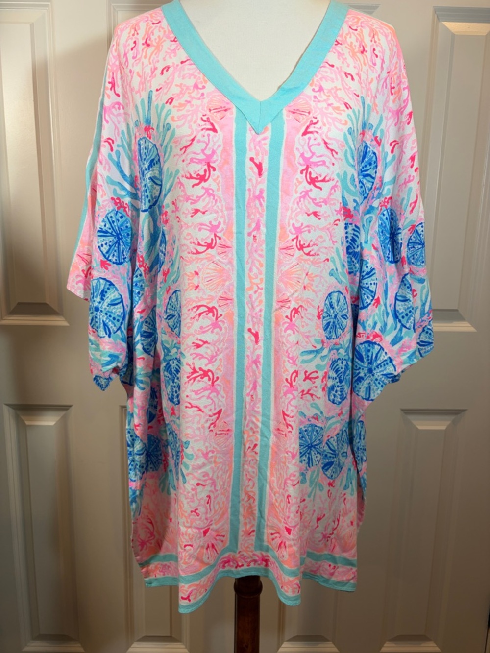 Lilly Pulitzer Pink, Aqua & Blue V-Neck Shift Dress